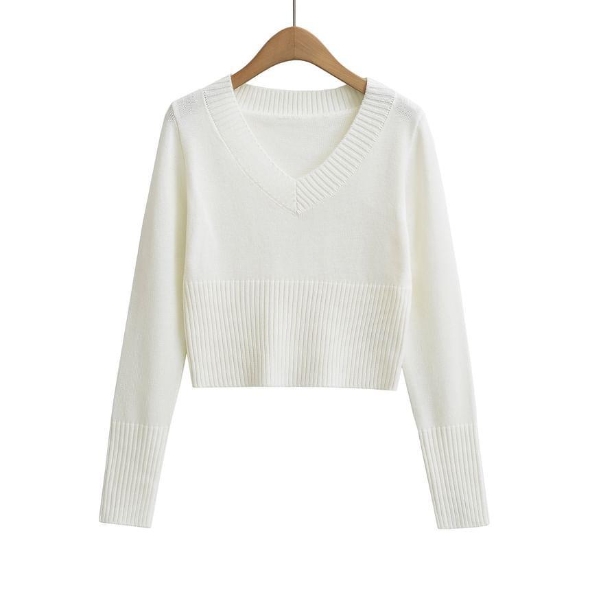 V-Neck Cropped Sweater Product Image