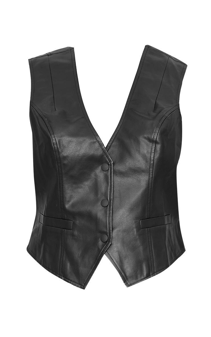 Plus Black Faux Leather Fitted Vest Product Image