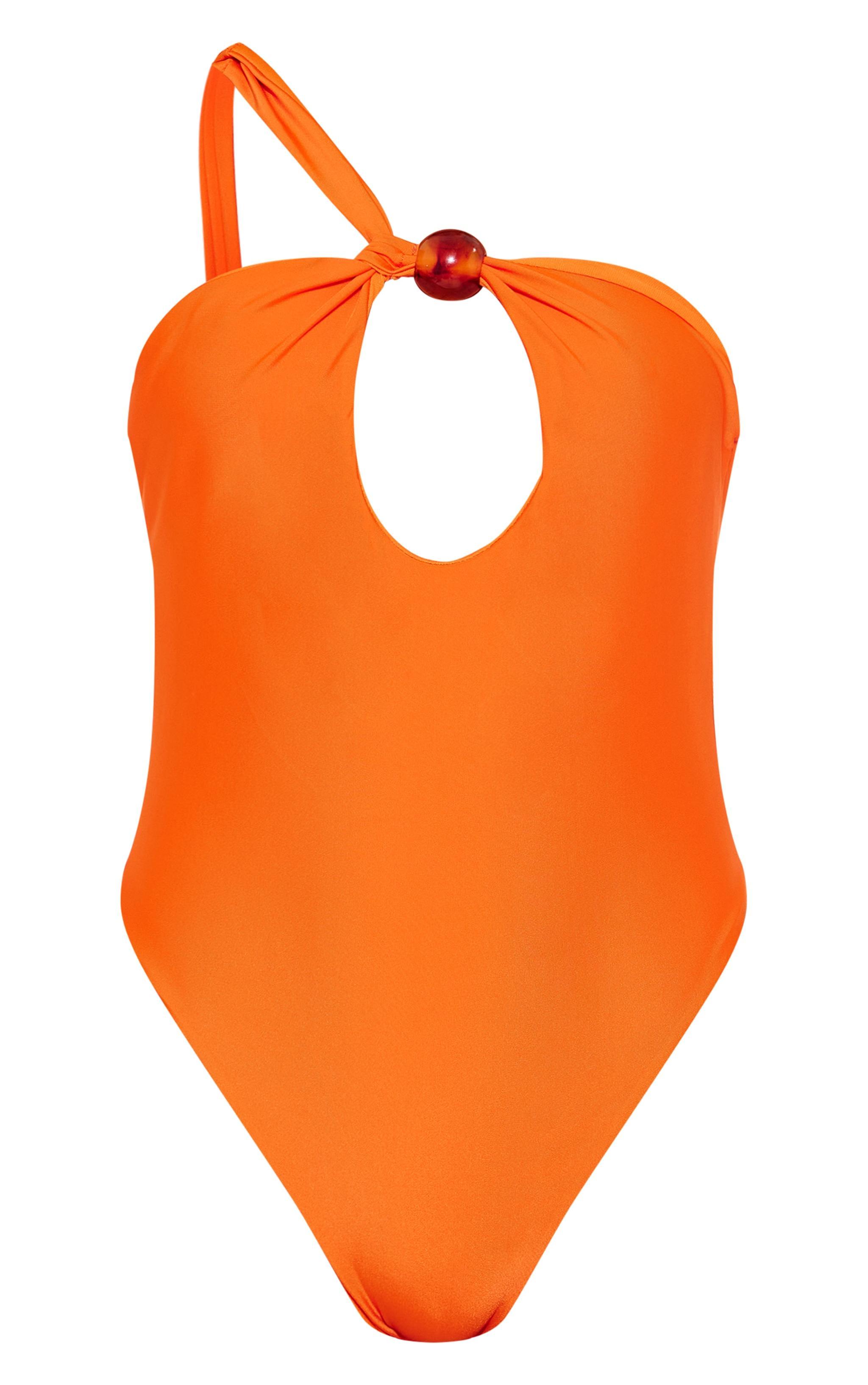 Orange Bead Detail One Shoulder Cut Out Swimsuit Product Image