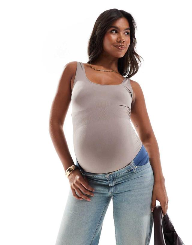 Mamalicious Maternity seamless tank top in taupe Product Image