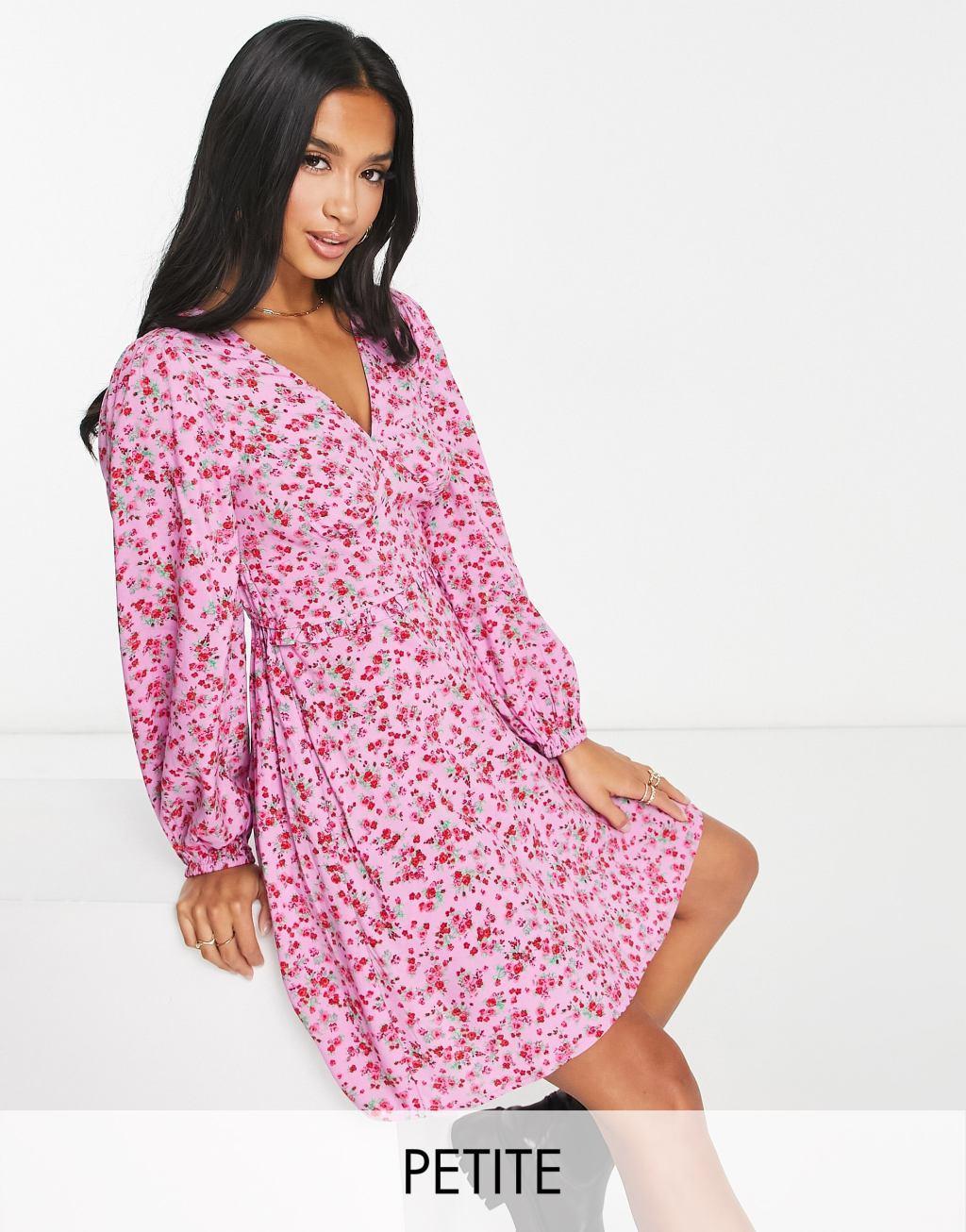 Miss Selfridge Petite frill detail mini tea dress in largescale floral product image