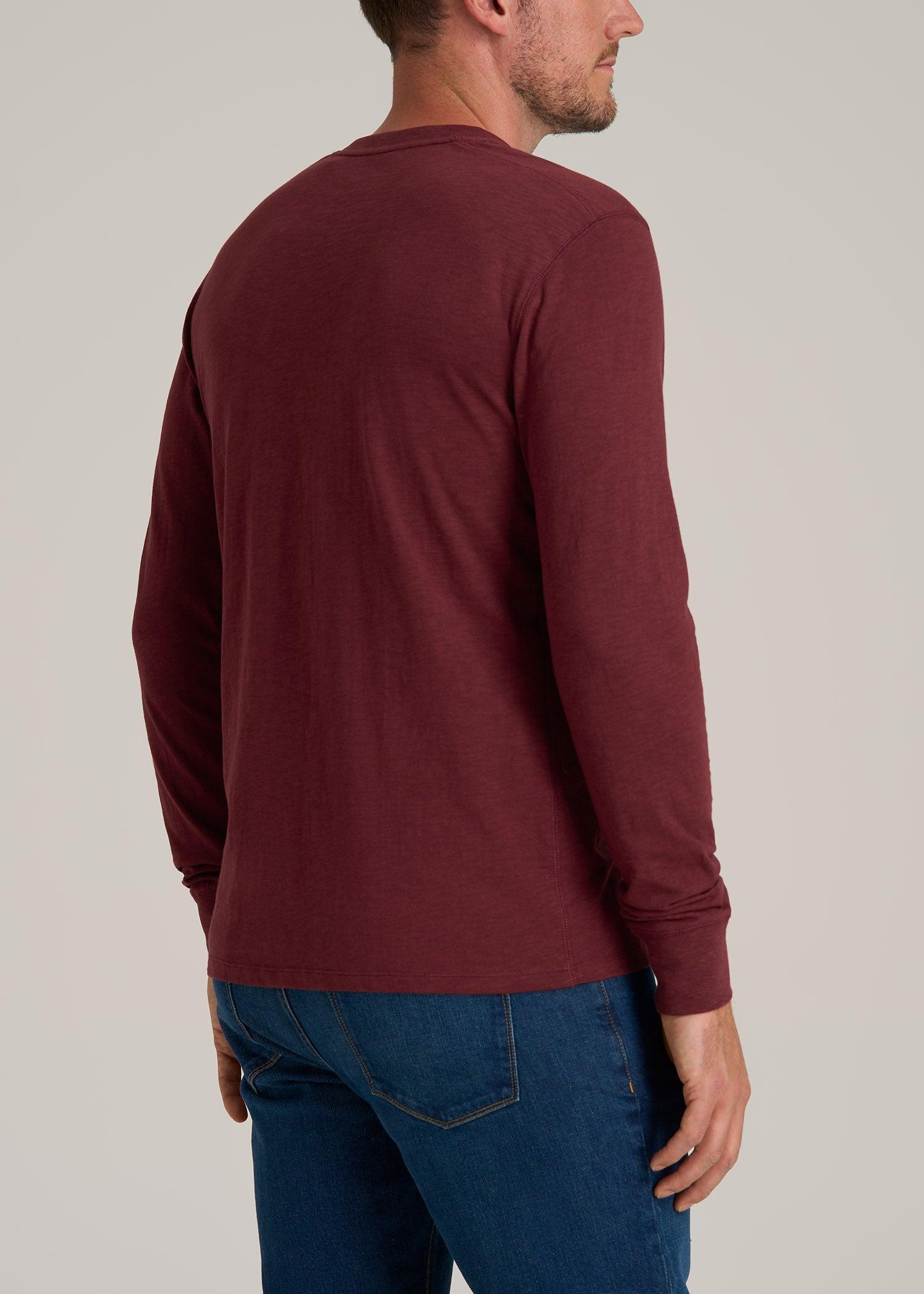 Men's Tall Three Button Long Sleeve Slub Henley in Red Ochre Male Product Image