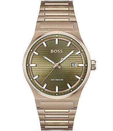 Hugo Boss Mens Candor Mechanical Automatic Gold Tone Stainless Steel Bracelet Watch Product Image