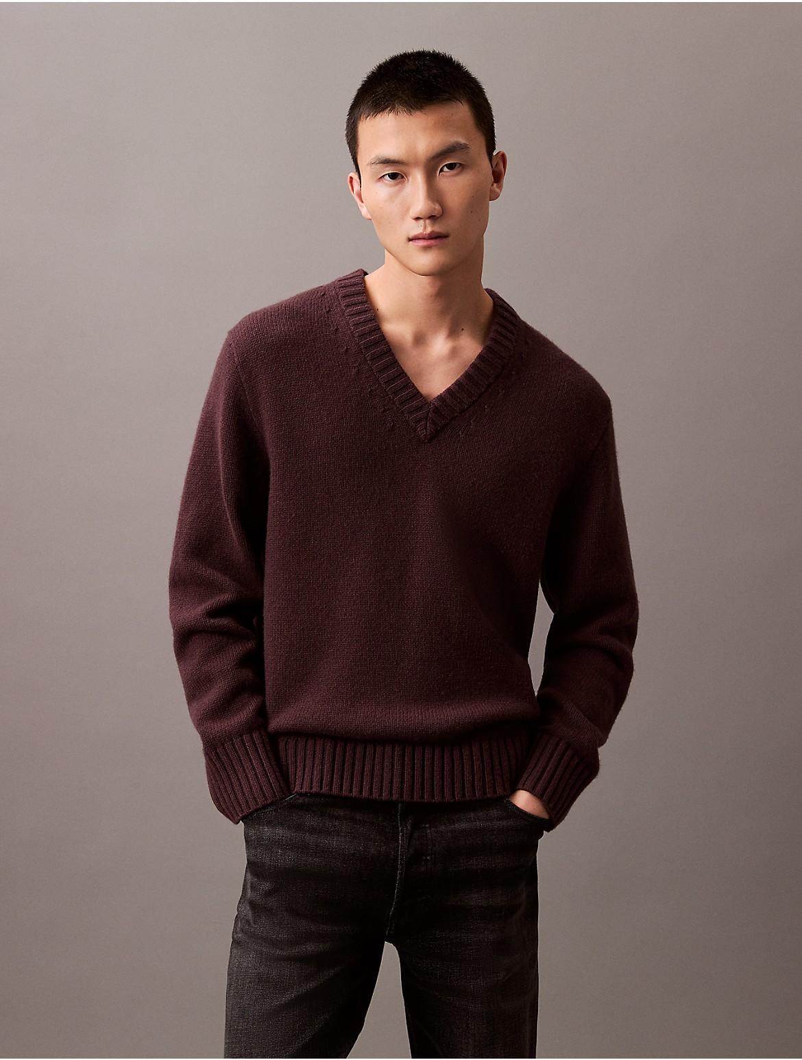 Calvin Klein Mens Wool Blend V-Neck Sweater - Brown - XXL Product Image