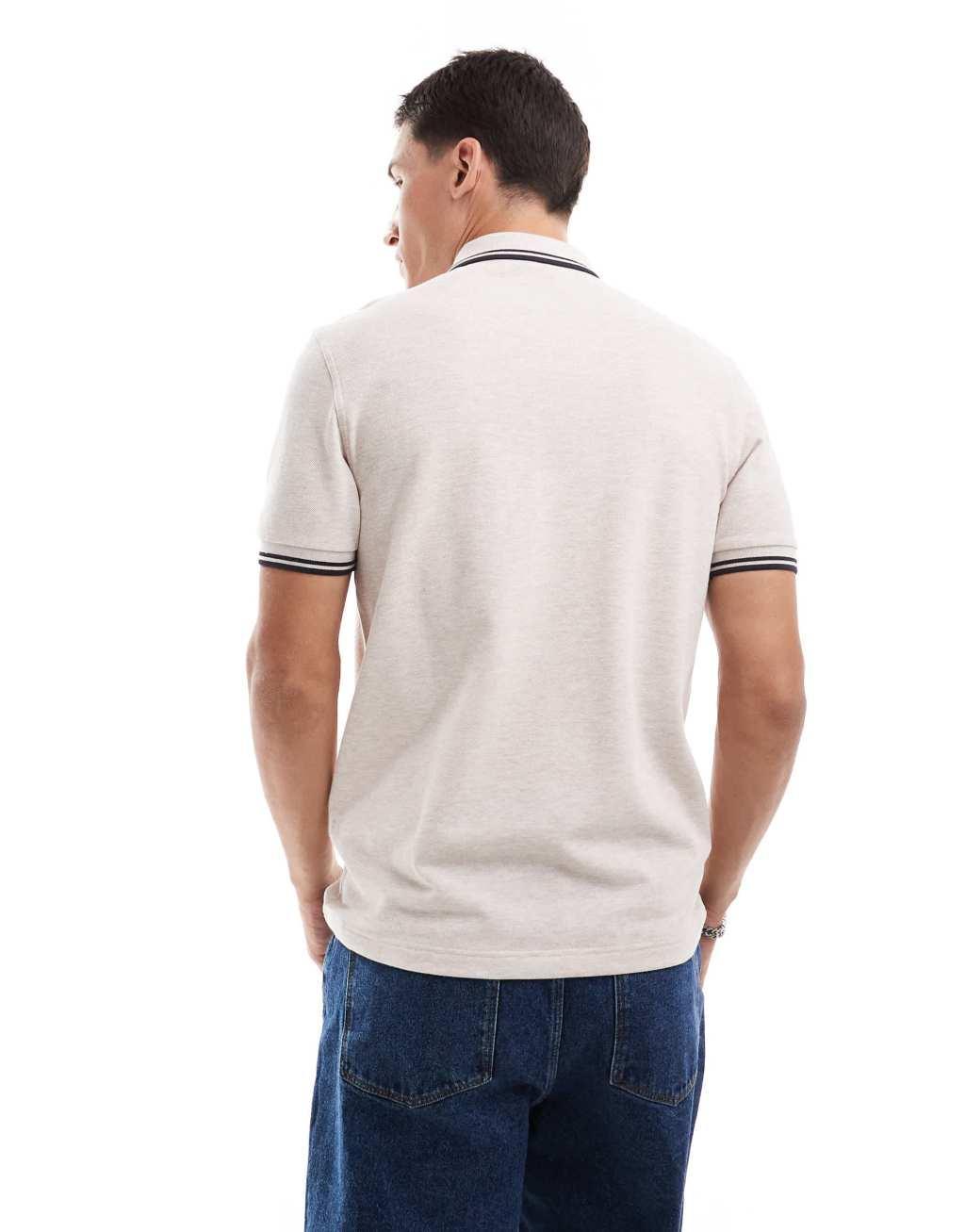 Fred Perry twin tipped polo shirt in off white Product Image