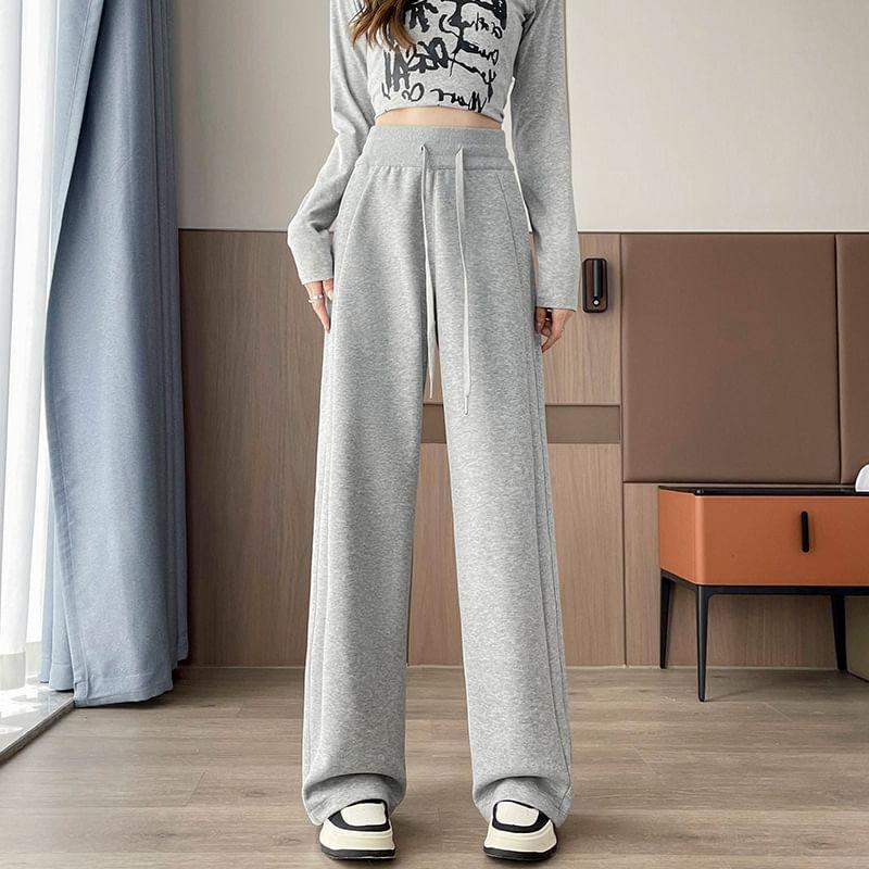 Drawstring Waist Plain Panel Wide Leg Sweatpants Product Image