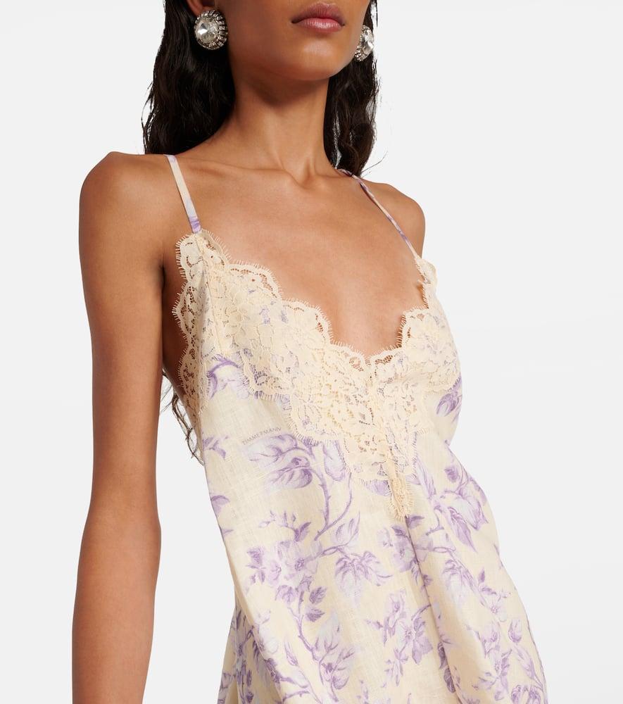 ZIMMERMANN Halliday Lace-trimmed Floral Linen Slip Dress In Yellow Product Image