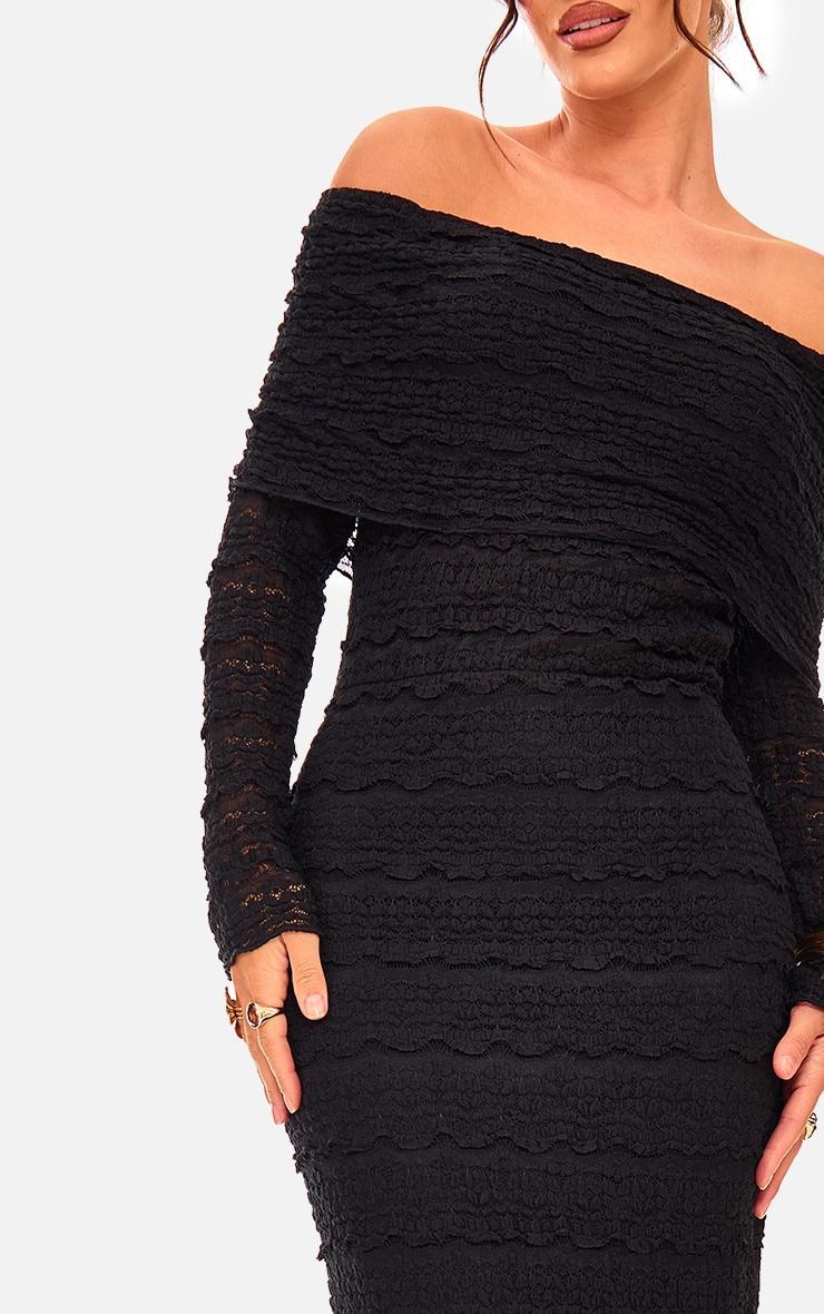 Black Textured Bardot Maxi Dress Product Image