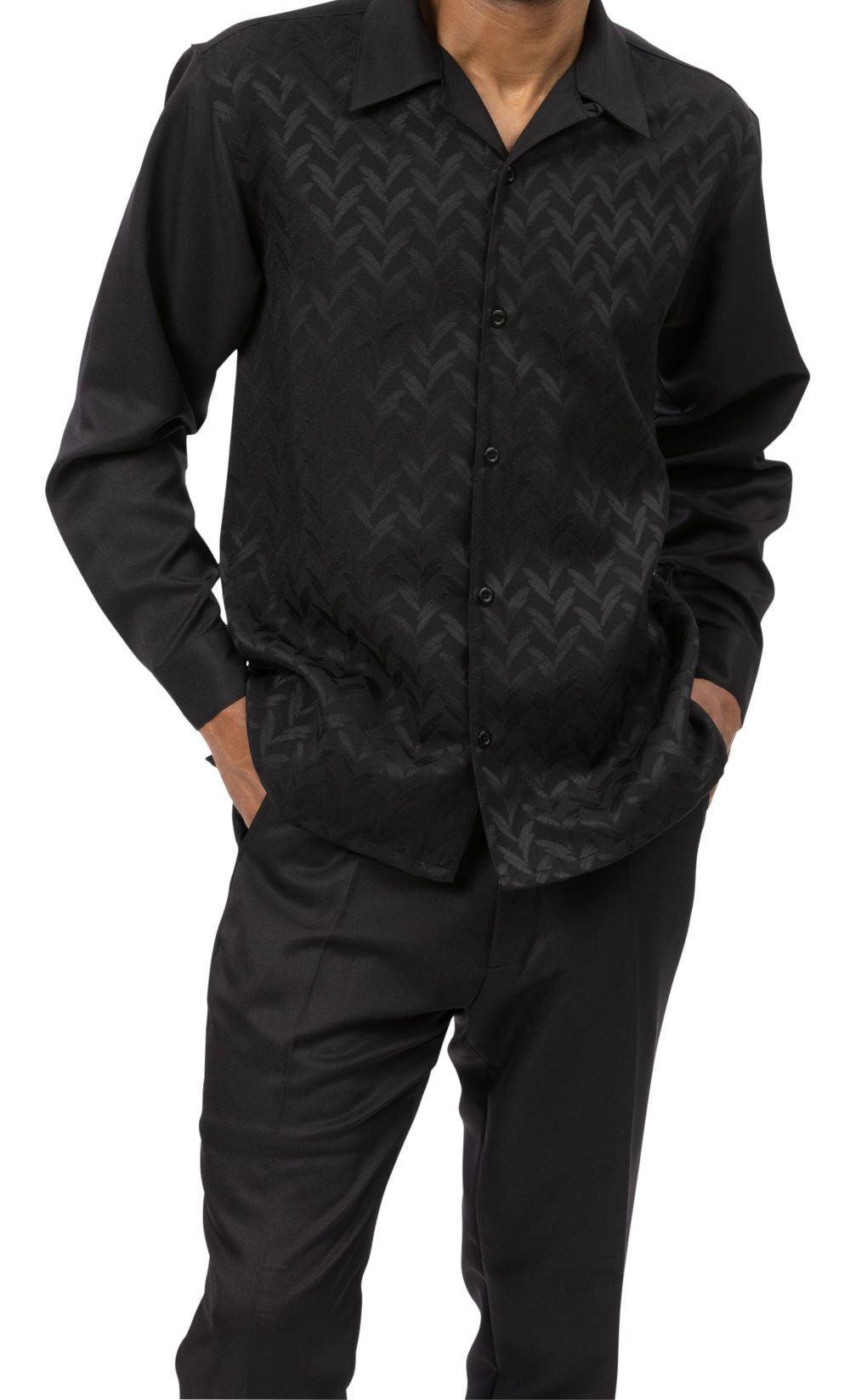 Black Chevron Tone on Tone Long Sleeve Walking Suit Product Image