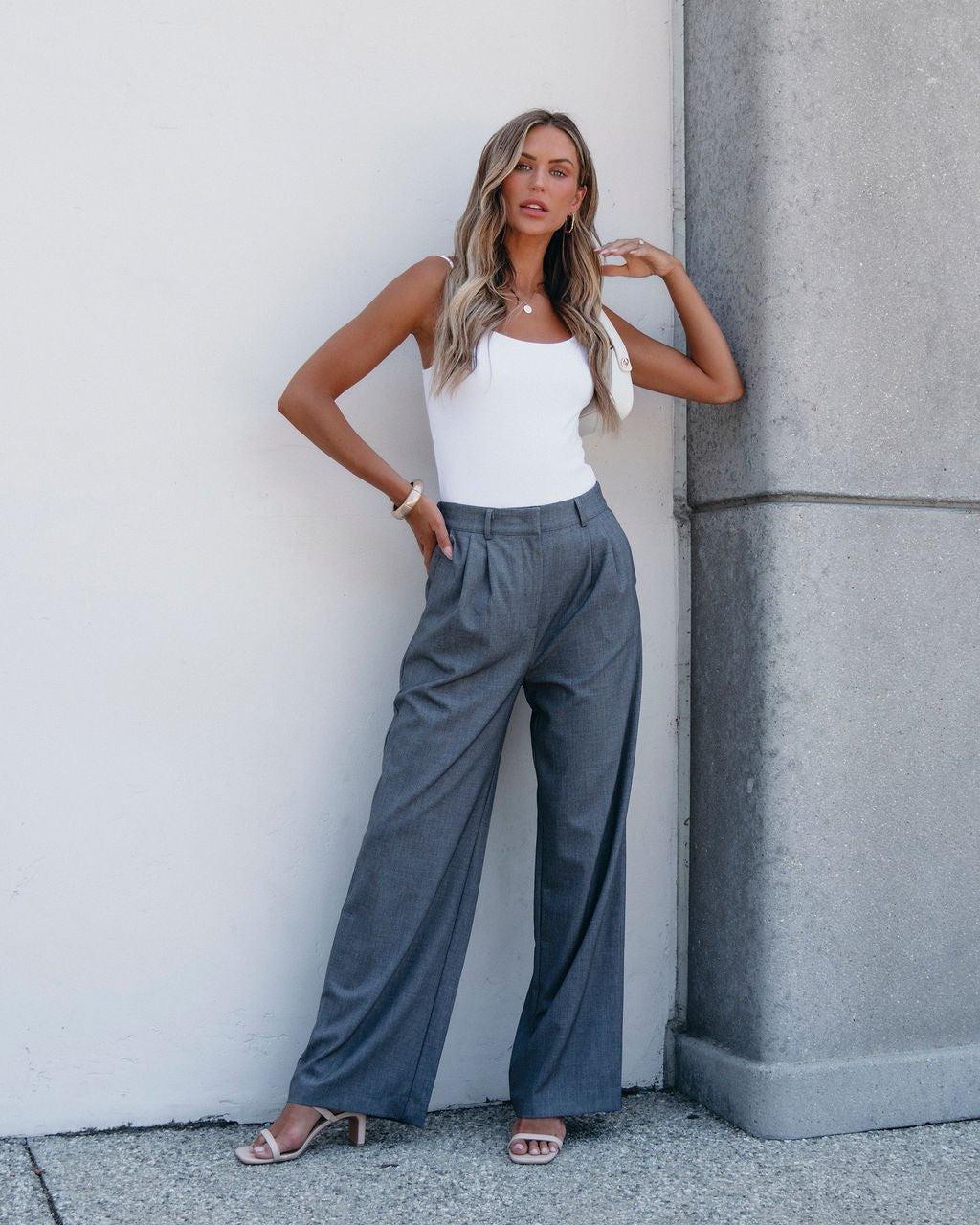 On Your Way Grey Pleated Trousers Product Image