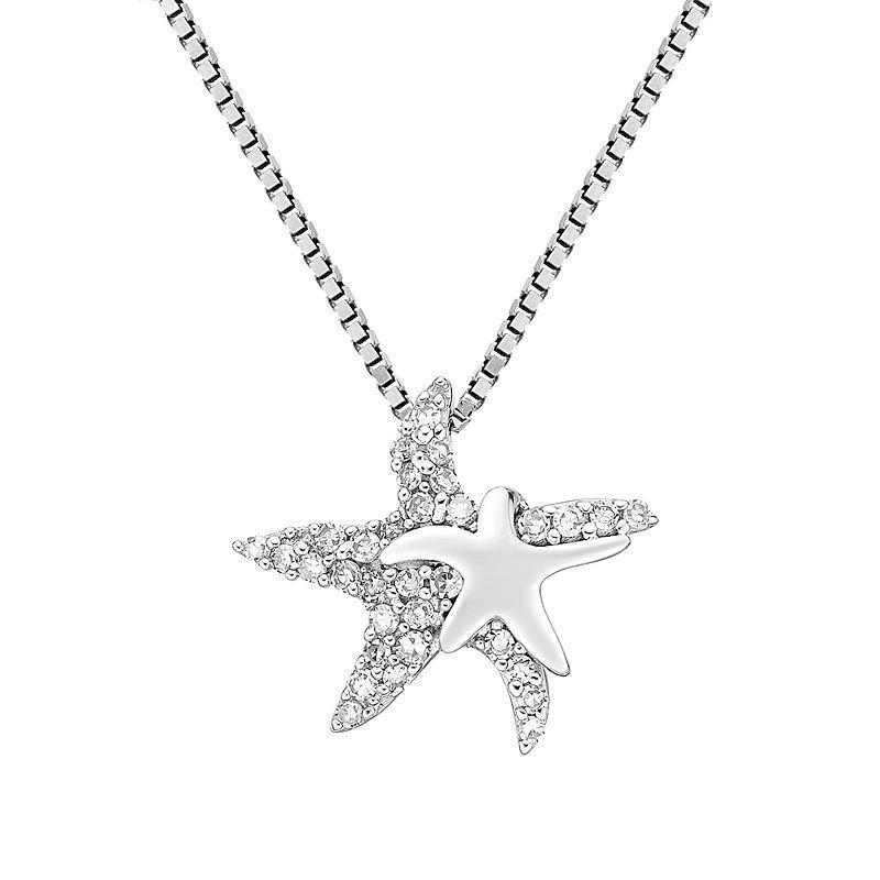 Gemminded Sterling Silver 1/10 Carat T.W. Diamond Starfish Pendant Necklace, Womens White Product Image