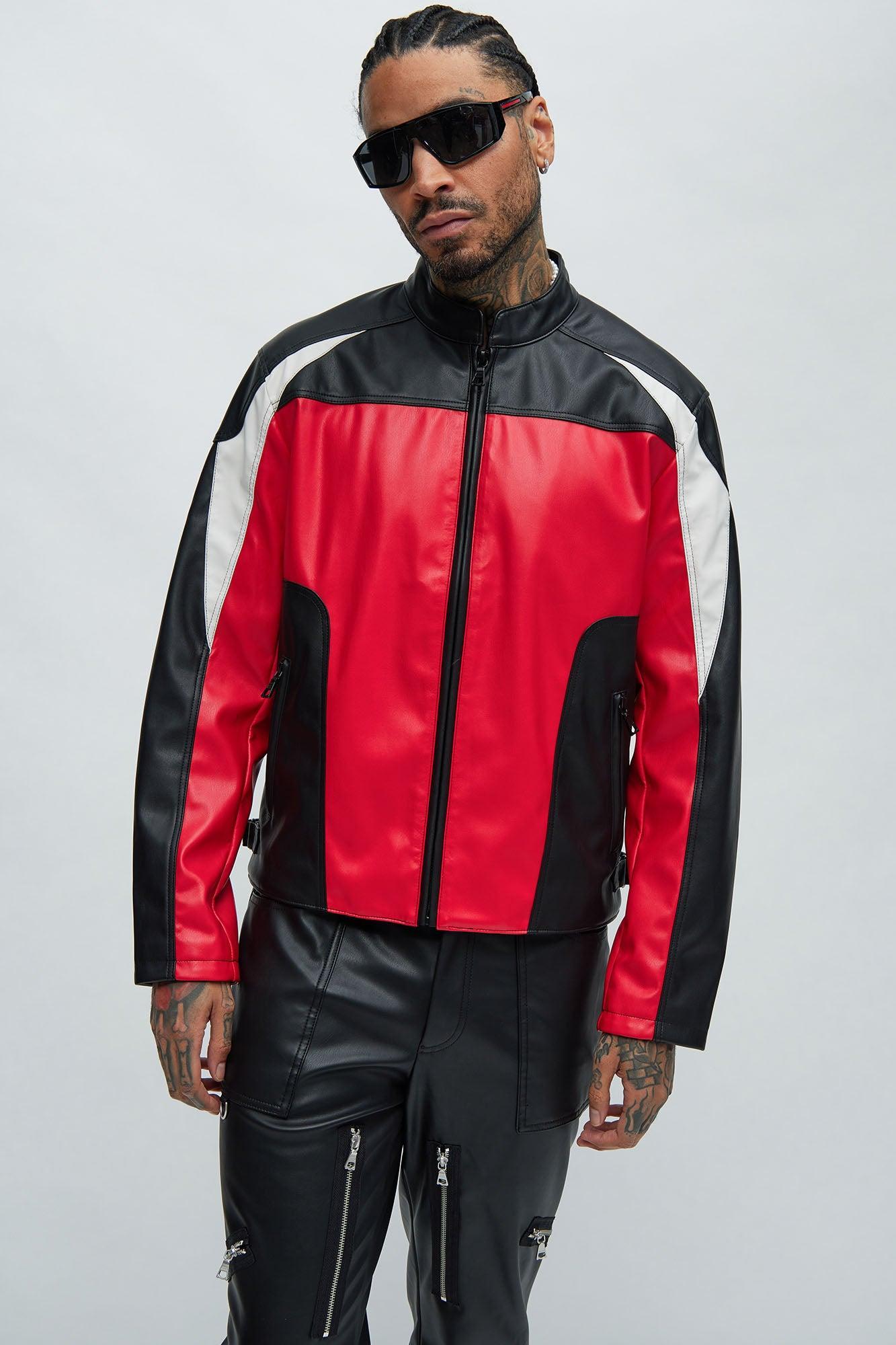 Faux Leather Racing Jacket - Black/combo Product Image