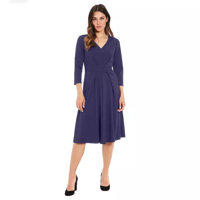 Womens London Times V-Neck Tuck Fit & Flare Dress Blue Product Image