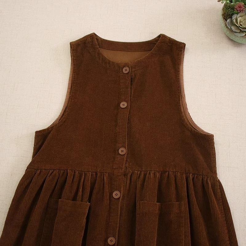 Plain Pocket Detail Corduroy Midi Overall Dress Product Image