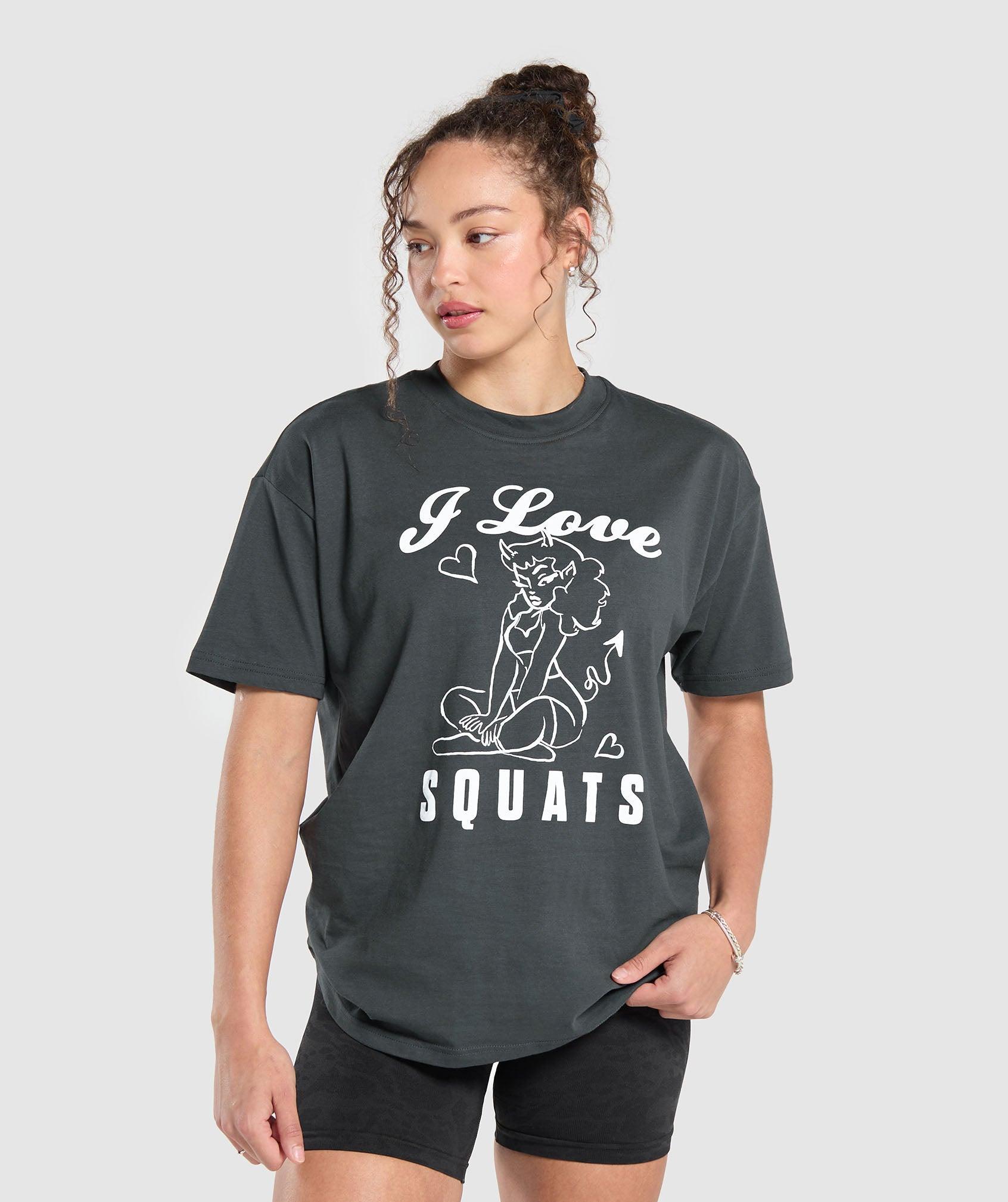 Gymshark I Love Squats Graphic Oversized Tee - Asphalt Grey Female Product Image