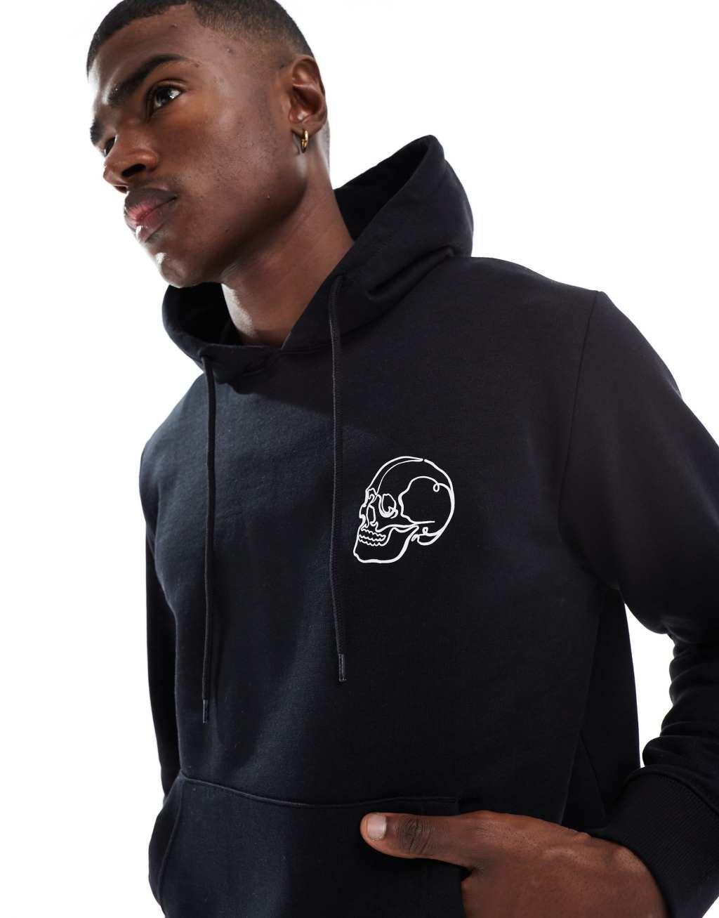 Jack & Jones oversized hoodie with skull back print in black  Product Image