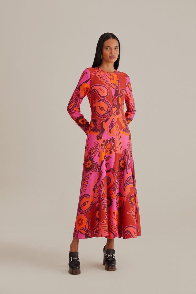 Pink Bold Floral Long Sleeve Maxi Dress, BOLD FLORAL PINK / XXS Product Image