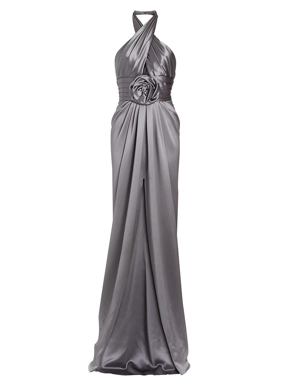 Womens Rosette Silk Halterneck Gown Product Image