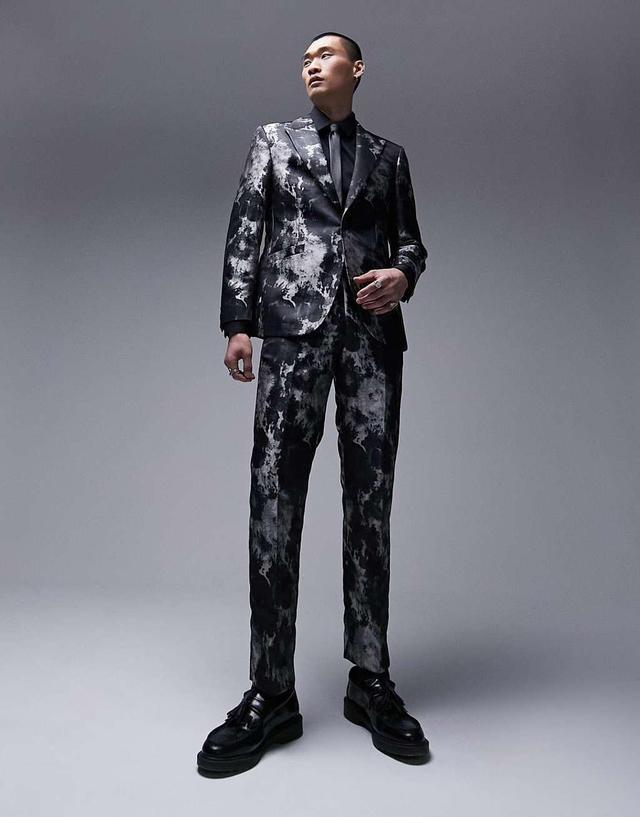 Topman straight jacquard suit pants in gray Product Image