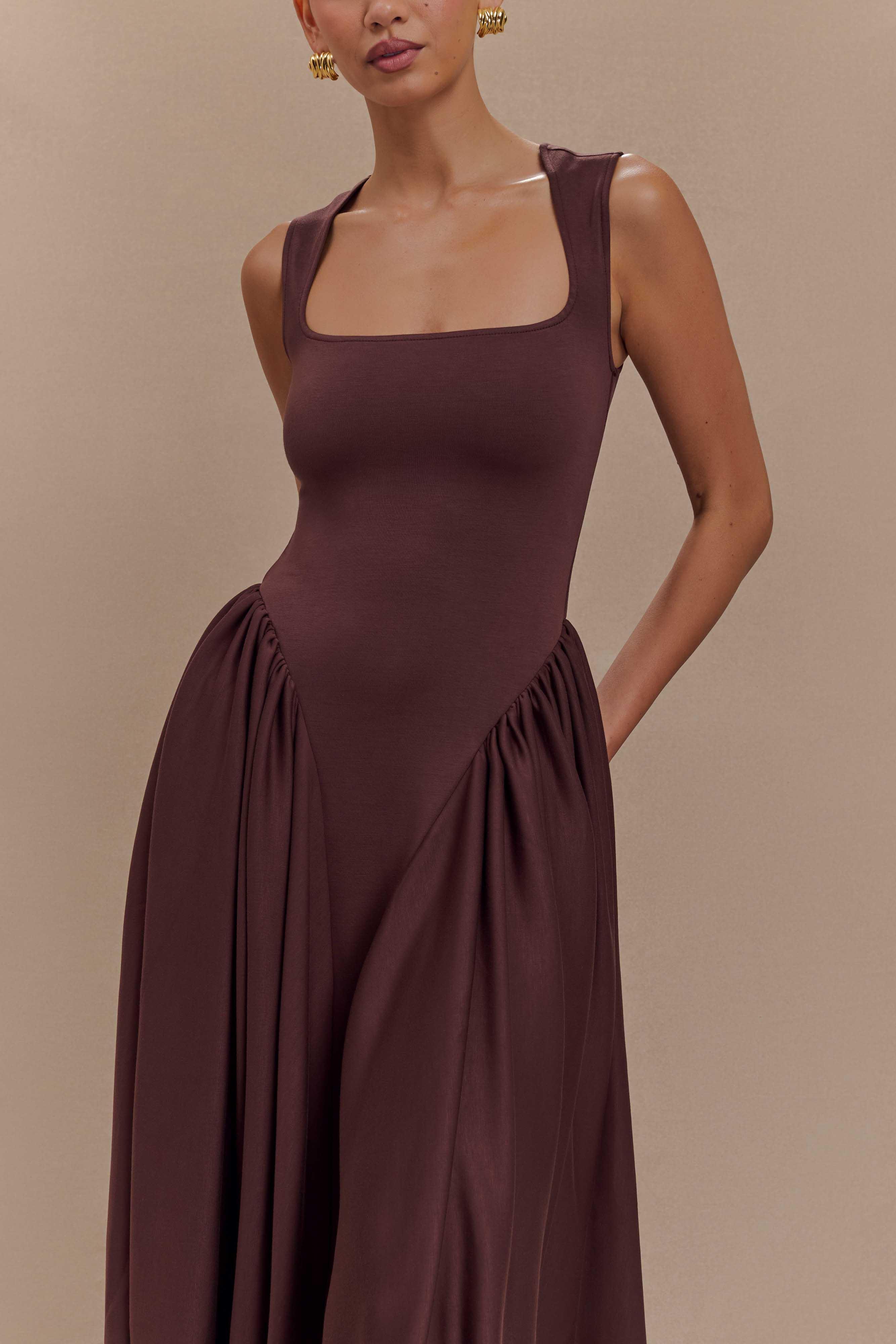 Sharon Scuba Jersey Midi Dress - Cacao Brown Product Image