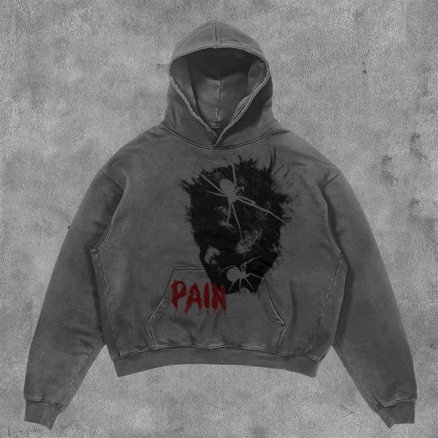 Vintage Pain Portrait Graphic Acid Washed Oversized Hoodie Product Image