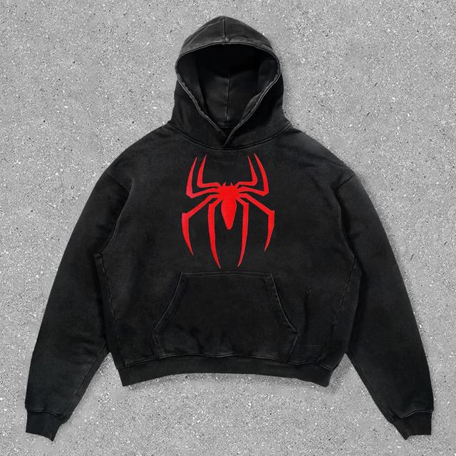 Unisex Men's Vintage Spider Graphic Acid Washed Oversized Hoodie Product Image