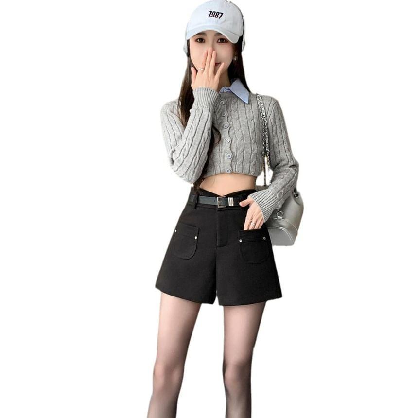 High Waist Plain Dress Shorts Product Image