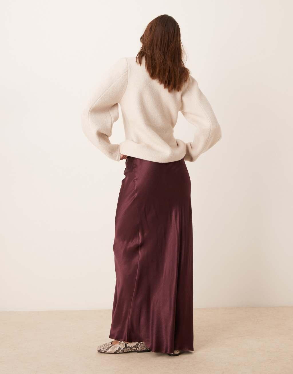 Miss Selfridge satin bias cut bow detail maxi skirt Product Image