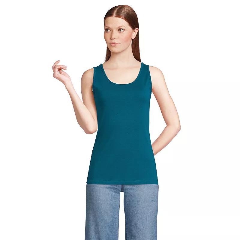 Petite Lands End Cotton Scoopneck Tank, Womens Blue Product Image