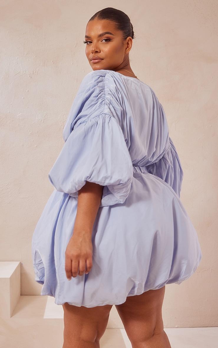 Plus Dusty Blue Puff Sleeve Puffball Hem Shift Dress Product Image