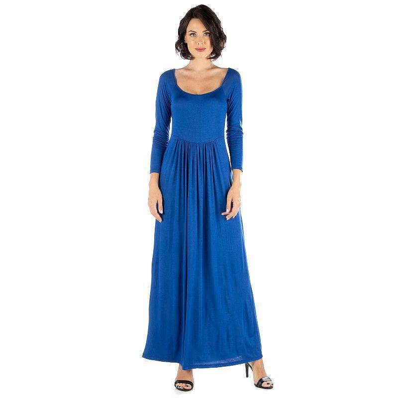 Womens 24seven Comfort Apparel Long Sleeve Pleated Empire Waist Maxi Dress Blue Product Image