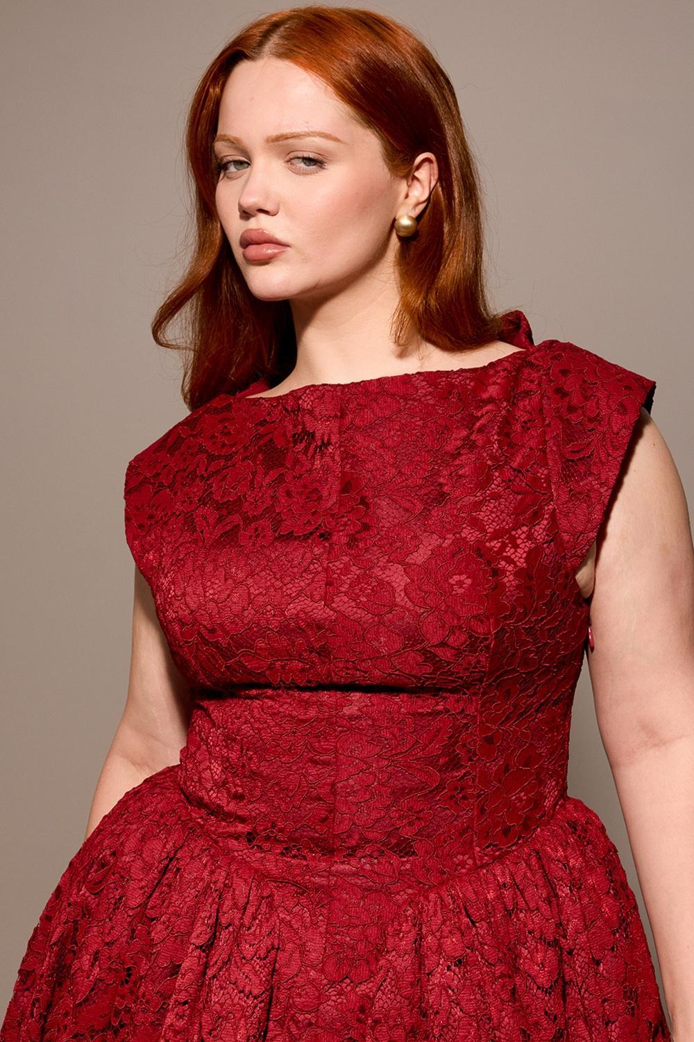 Debutante Berry Lace Backless Midi Dress Product Image