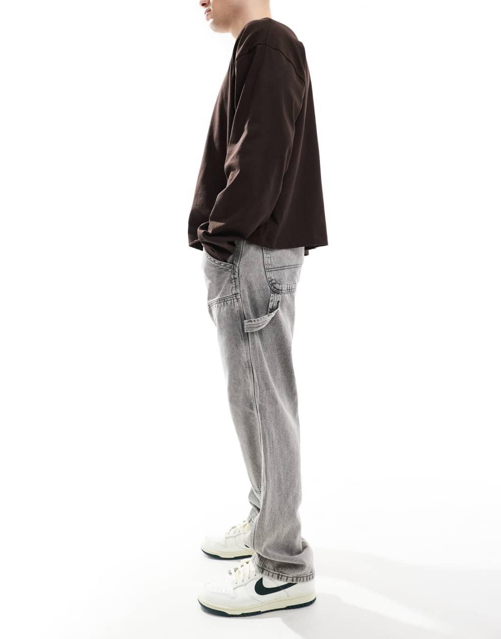 Jack & Jones eddie baggy painter jean in washed gray Product Image