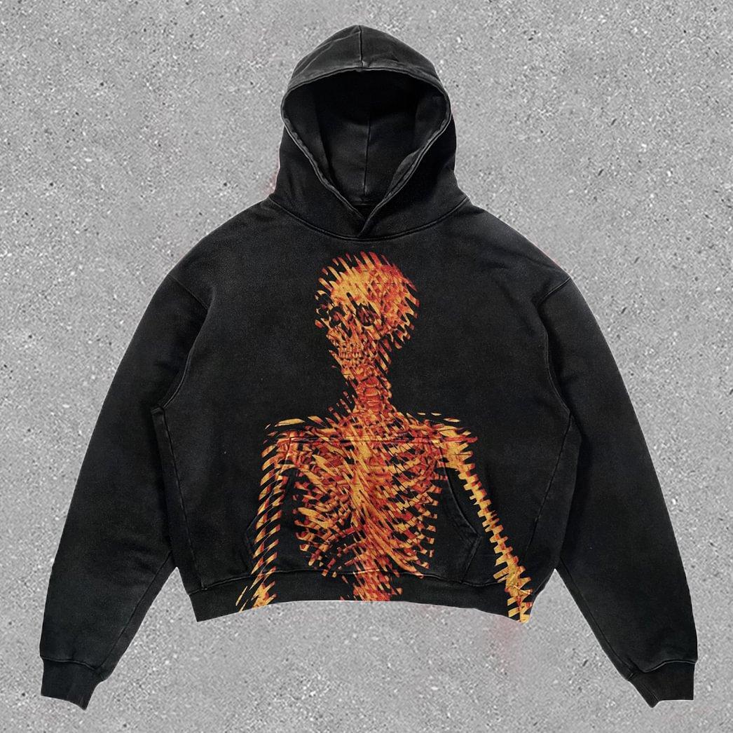 Sopula Skull Print Graphic Acid Washed Oversized Hoodie Product Image