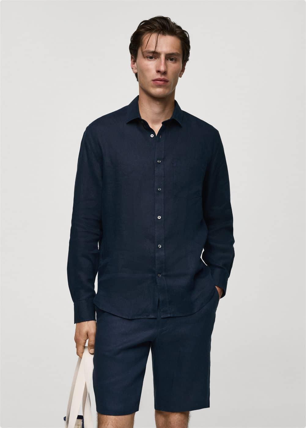 MANGO MAN - 100% linen slim-fit shirt dark navyMen Product Image