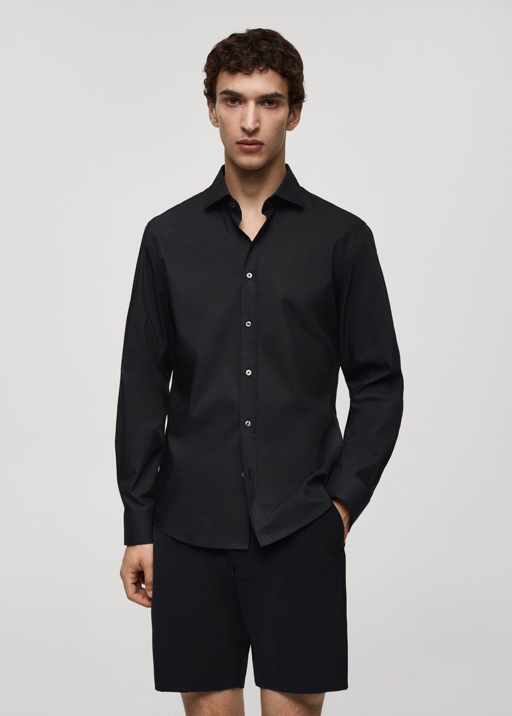 MANGO MAN - Coolmax® cotton shirt blackMen Product Image