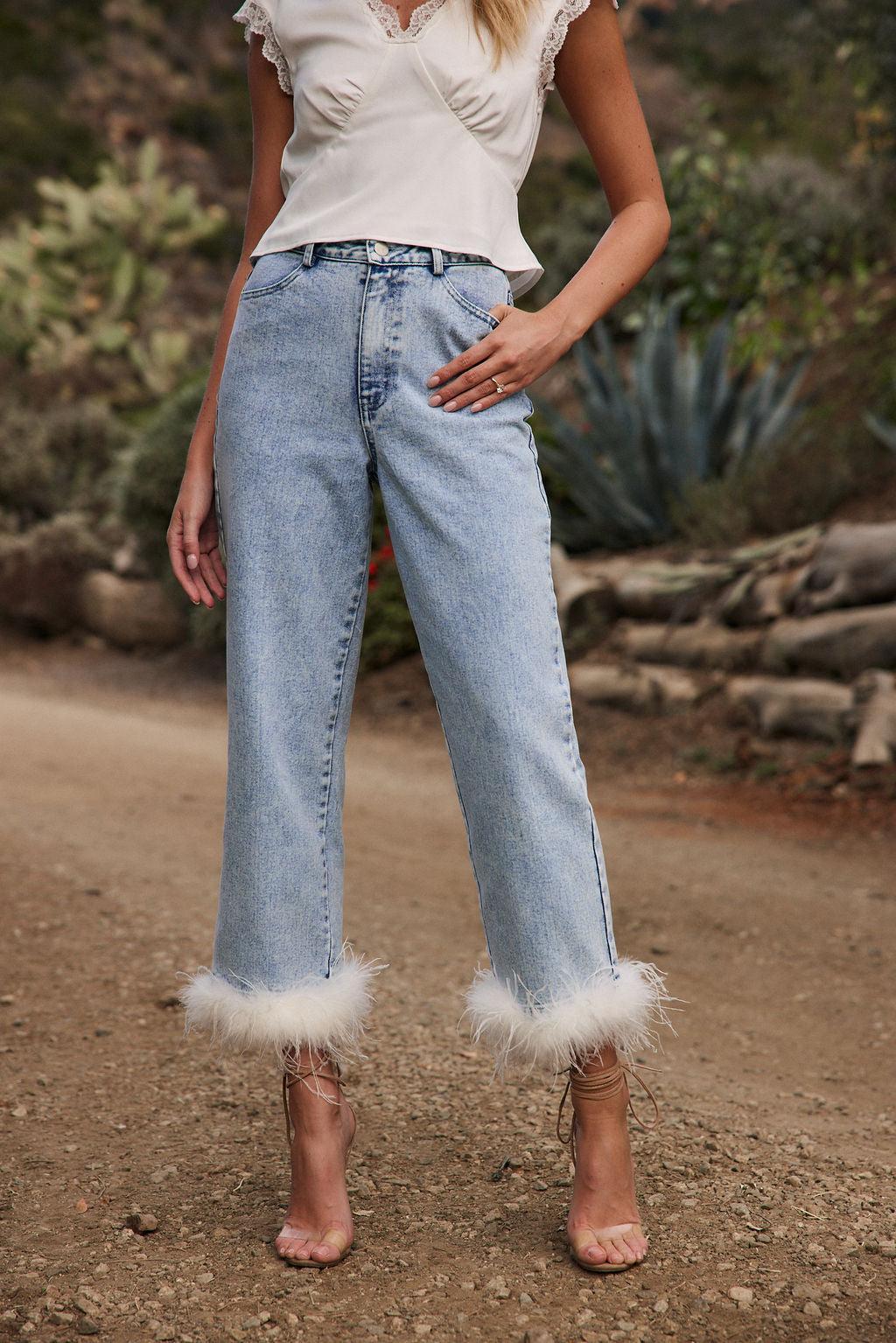 Addison Faux Feather Trim Jeans Product Image