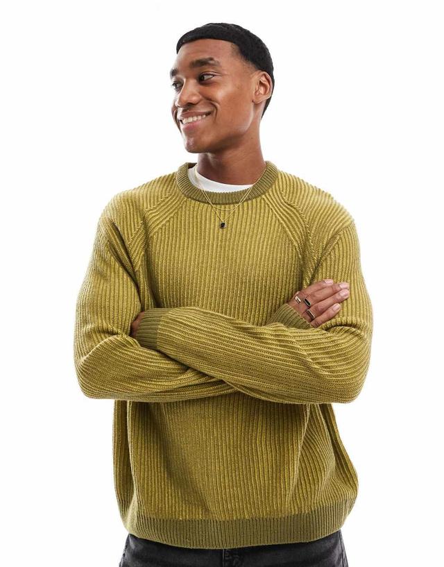 ASOS DESIGN oversized rib knit pleated fisherman sweater in chartreuse Product Image