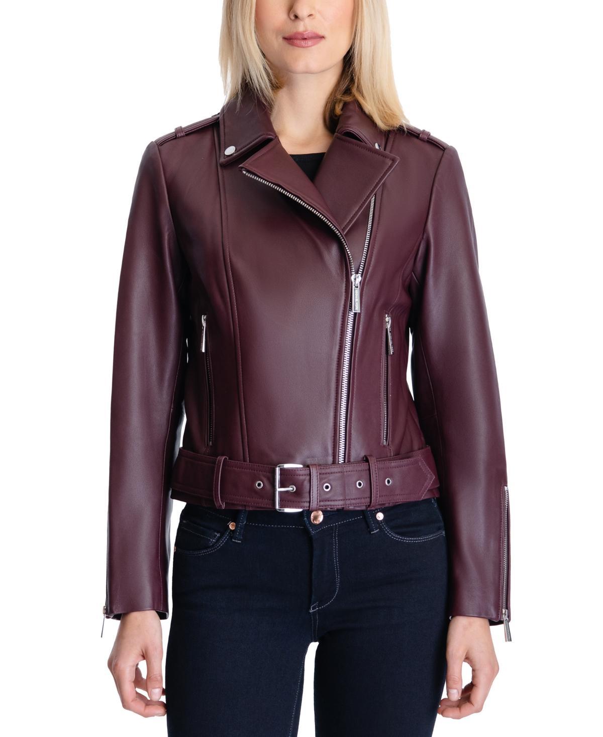 Michael Michael Kors Womens Belted Leather Moto Coat, Created for Macys Product Image