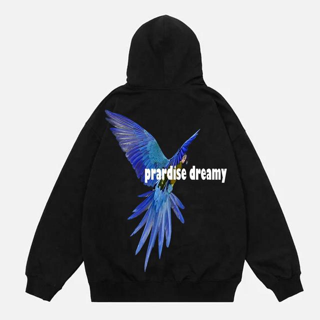 Trendy Men's Oversize Parrot Graphic Print Pocket Hoodie Product Image