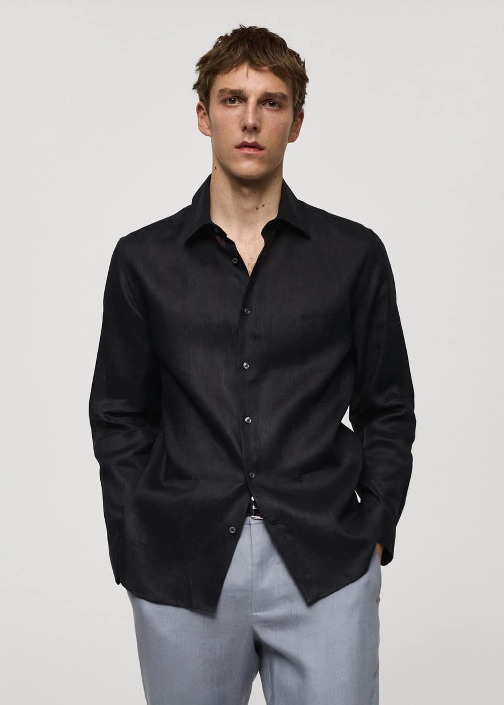 MANGO MAN - 100% linen regular-fit shirt charcoalMen Product Image