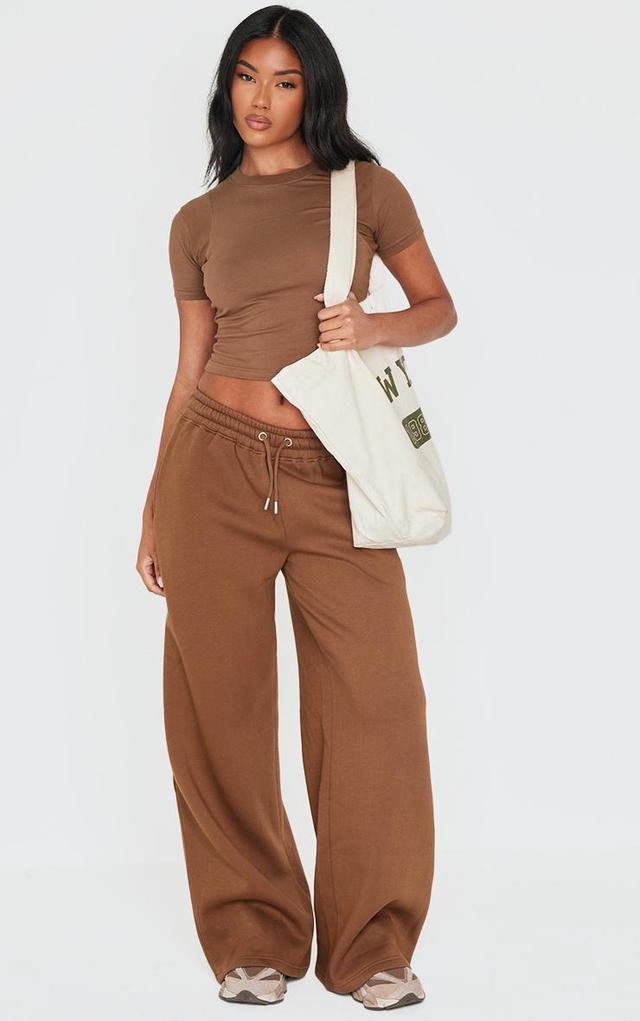 PRETTYLITTLETHING Taupe Embroidered Wide Leg Sweatpant Product Image