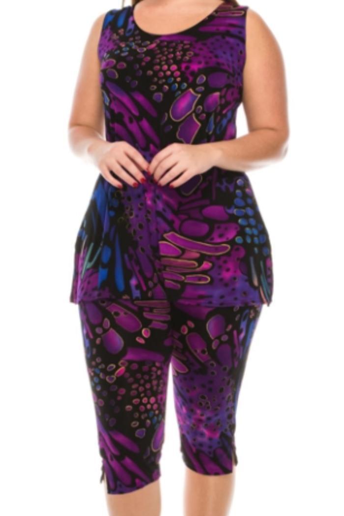 Purple Print Sleeveless Capri Set Product Image