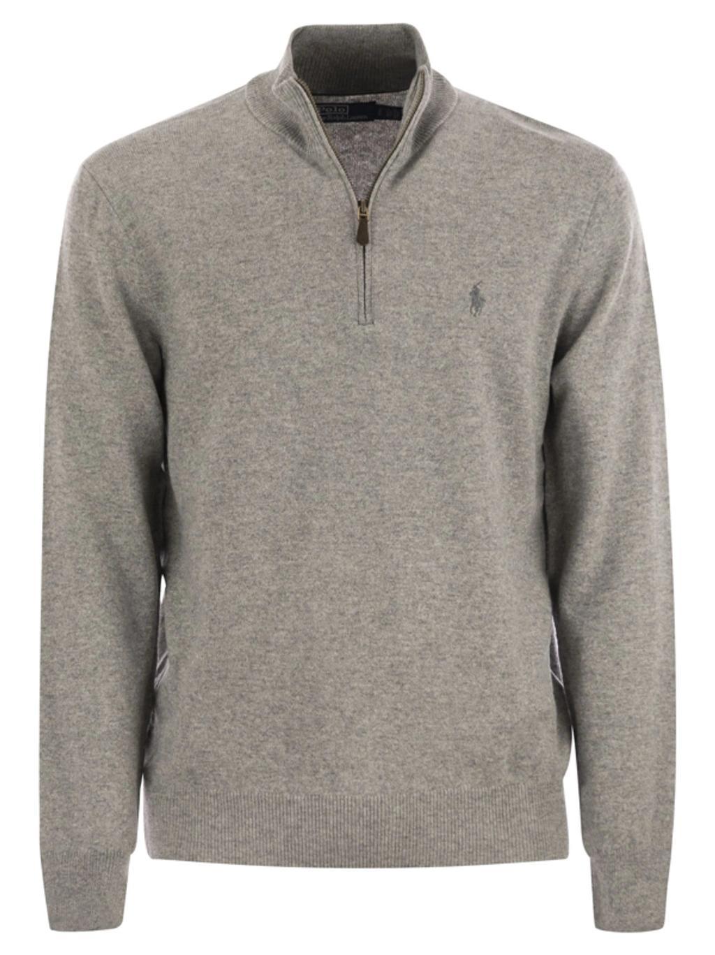 Wool Pullover With Half Zip In Grey Product Image