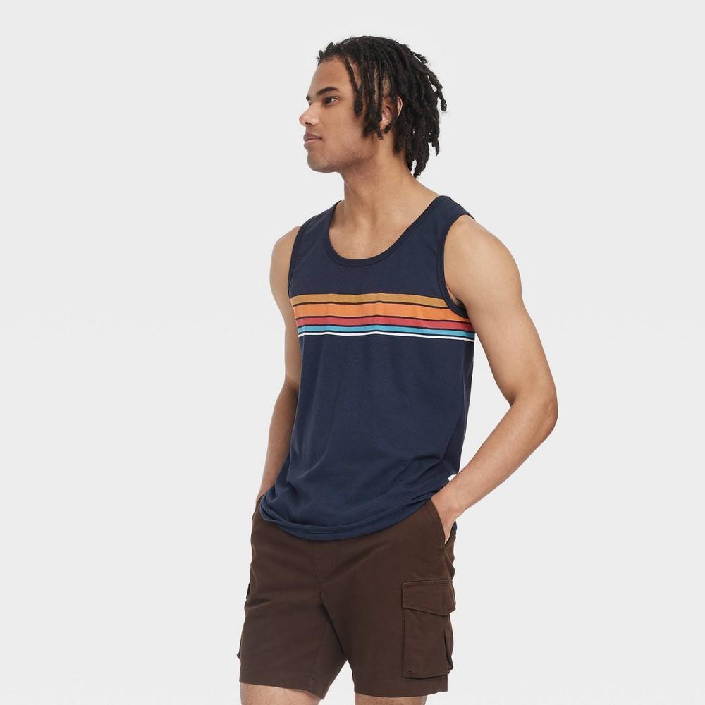 Mens Striped Regular Fit Tank Top - Goodfellow & Co Dark Blue L Product Image