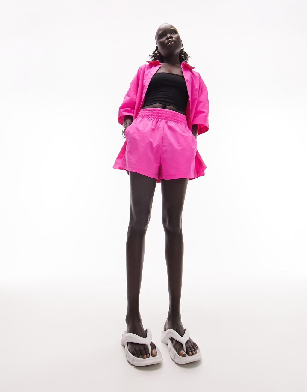 Topshop Petite nylon pull on boxer short in pink - part of a set Product Image