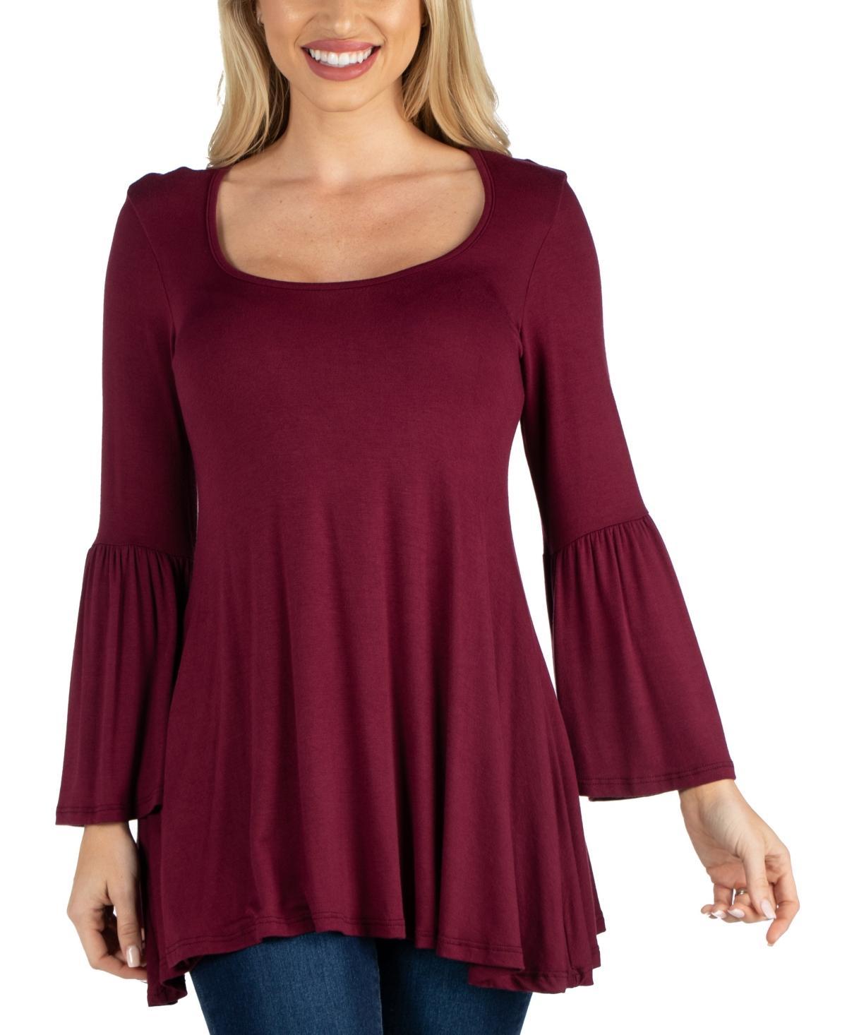 24Seven Comfort Apparel Women Swing High Low Bell Sleeve Tunic Top Product Image