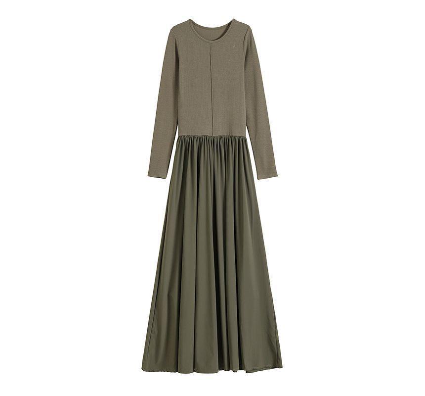 Long-Sleeve Crew Neck Maxi A-Line Dress Product Image