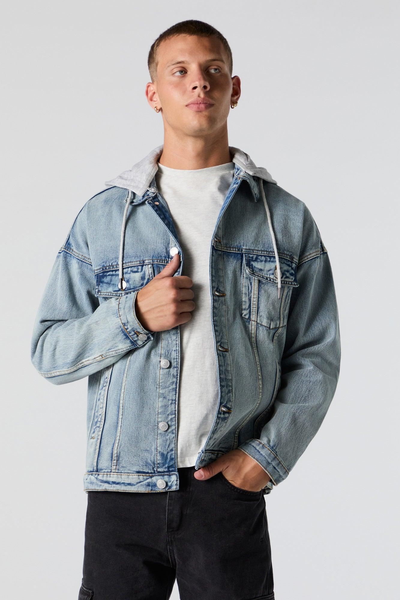 Removable Hood Denim Trucker Jacket Male Product Image