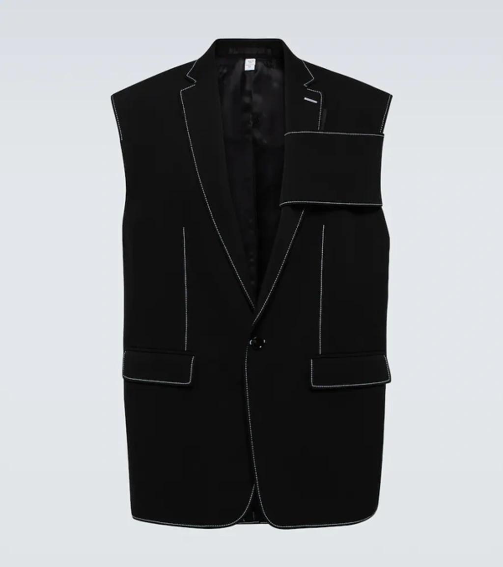 Wool Jacket With Contrasting Stitching In Black Product Image